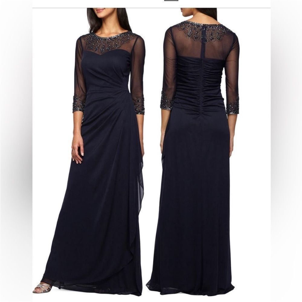 Alex Evenings 8197035 embellished Chiffon Gown Navy blue $329